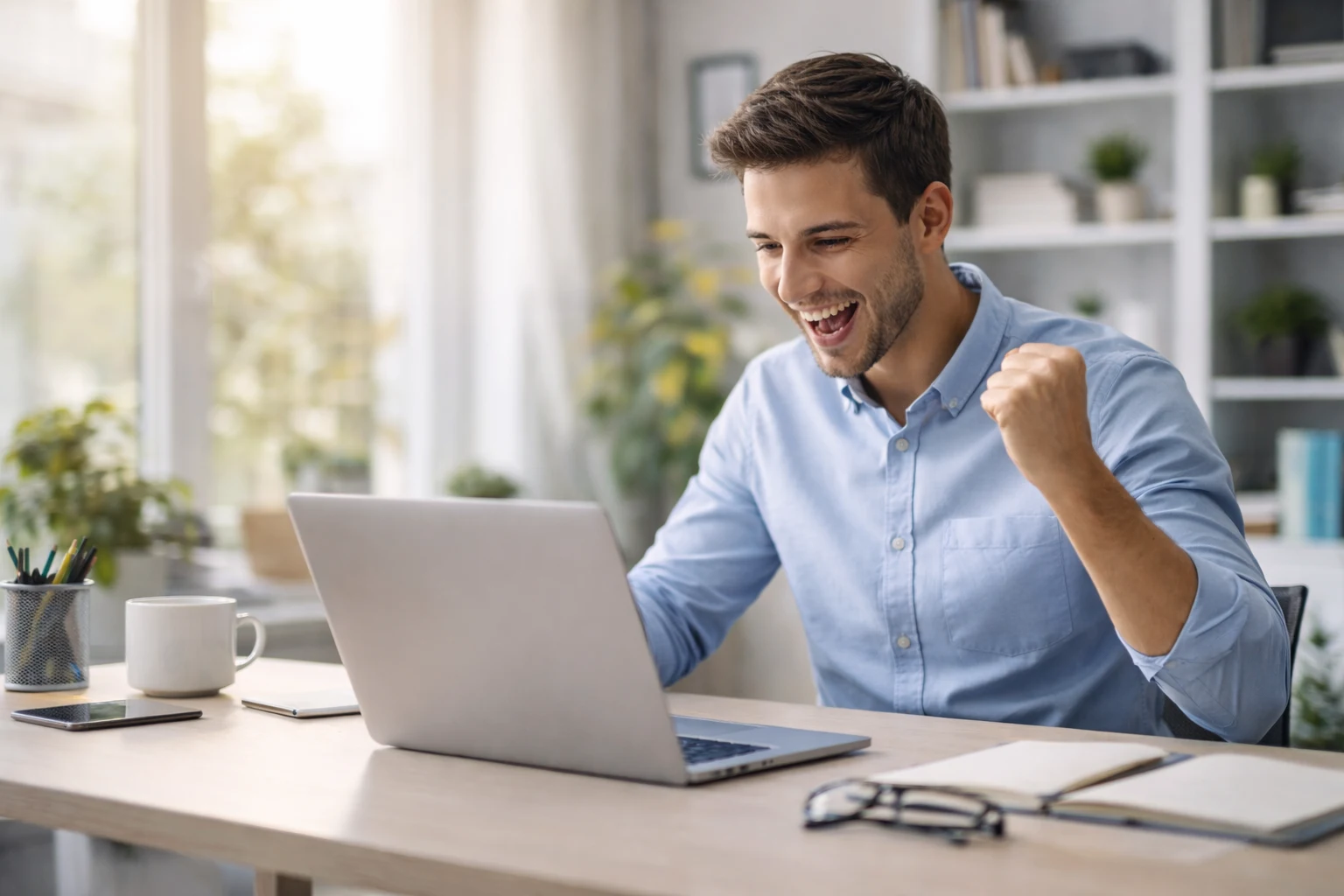 persona en feliz por encontrar trabajo