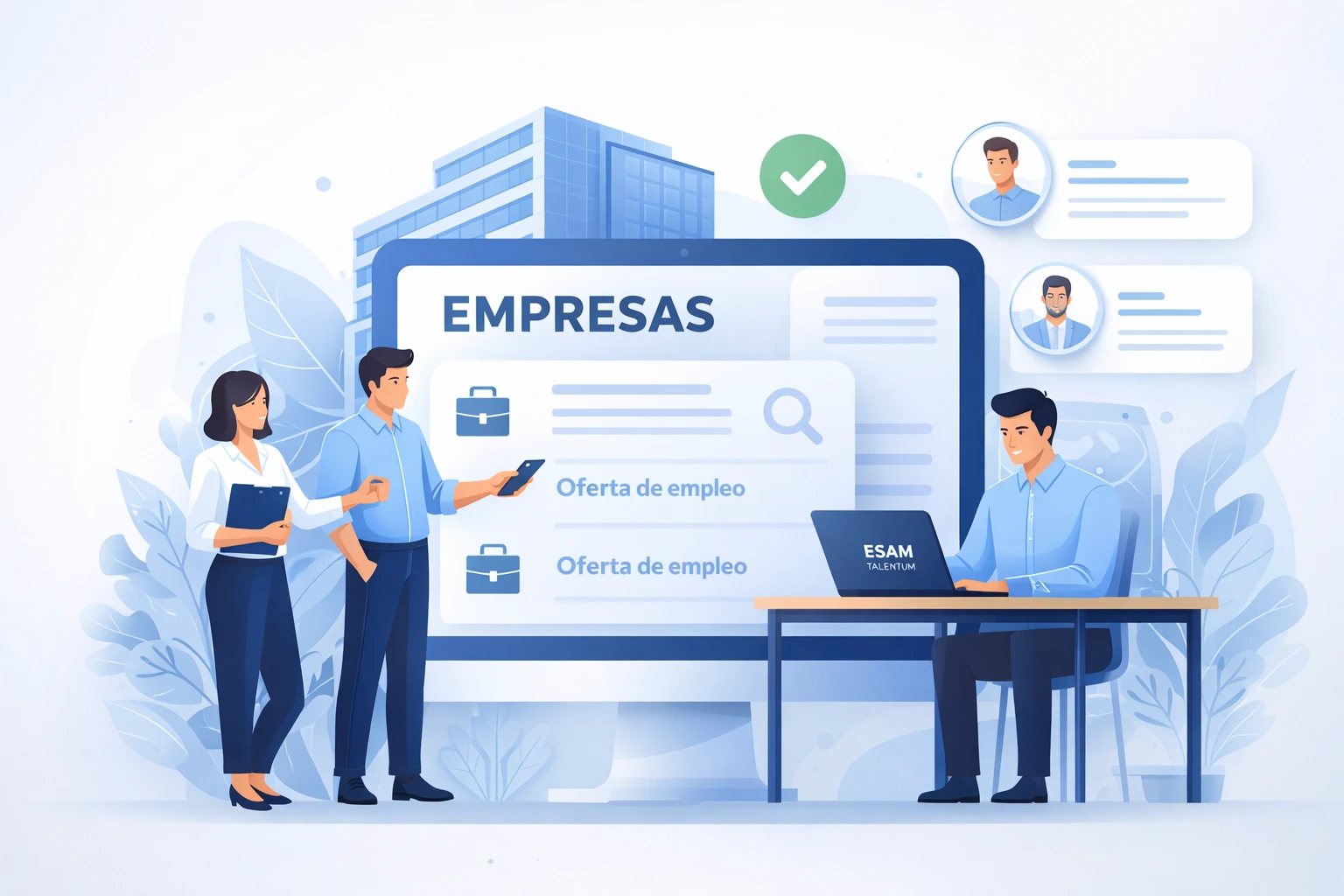 personas subiendo ofertas a esam talentum