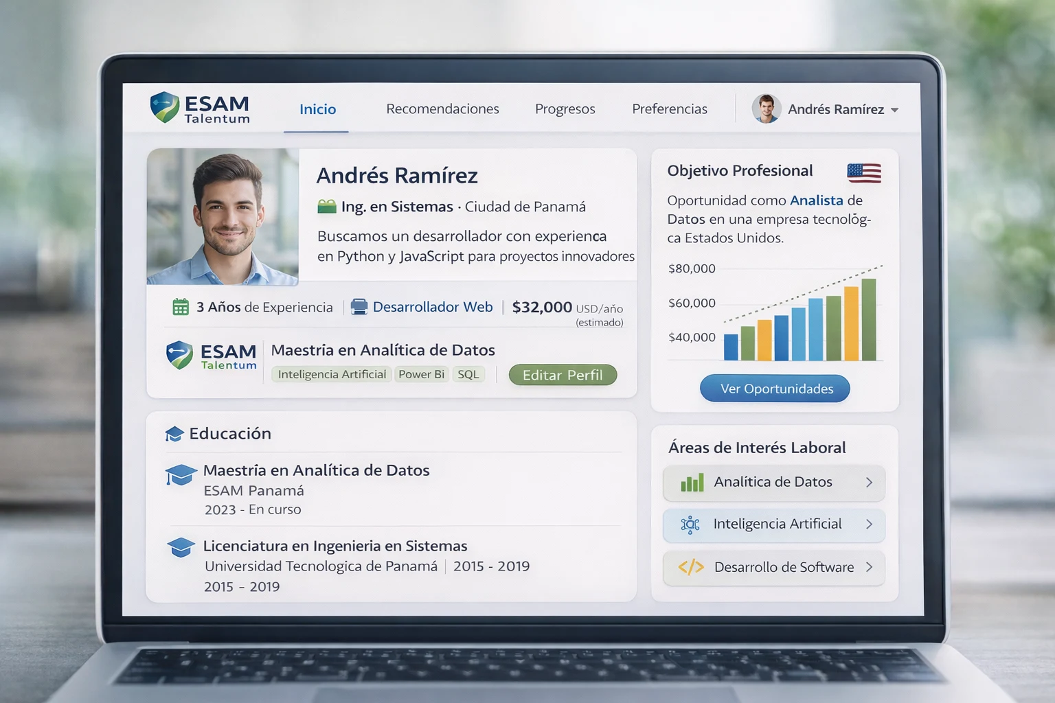 laptop mostrando perfil académico