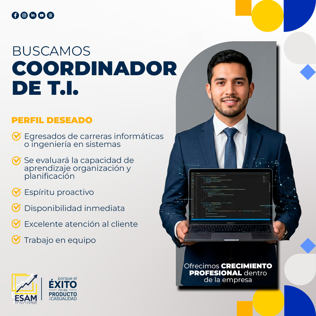 Portada de la convocatoria CONVOCATORIA COORDINADOR DE T.I.